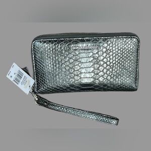 NWT Michael Kors Gunmetal Snake Print Texture  Wallet